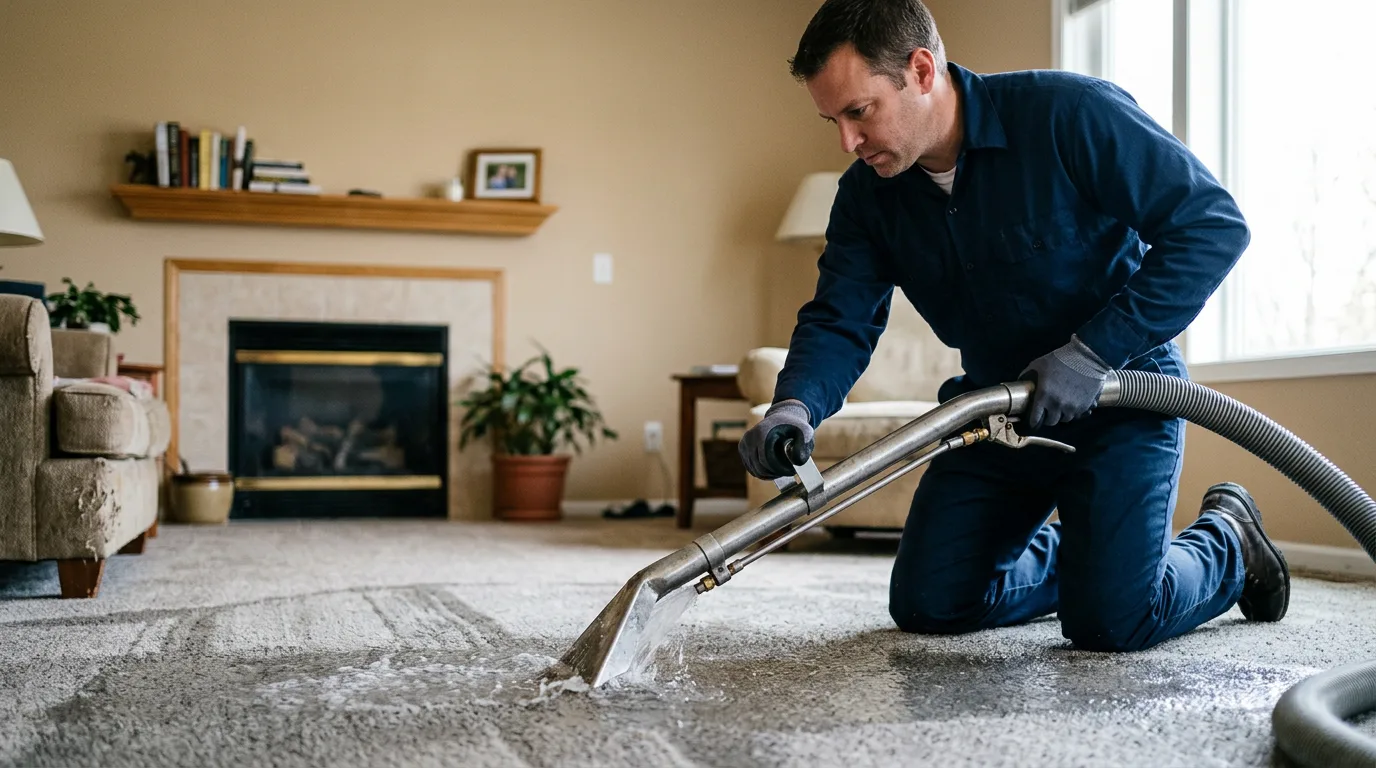 Water damage restoration technician working near Calmar, IA